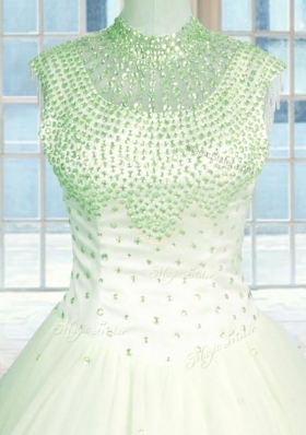 Floor Length Green Quinceanera Dresses High-neck Sleeveless Zipper