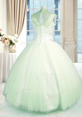 Floor Length Green Quinceanera Dresses High-neck Sleeveless Zipper