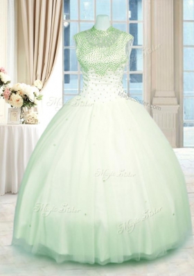 Floor Length Green Quinceanera Dresses High-neck Sleeveless Zipper