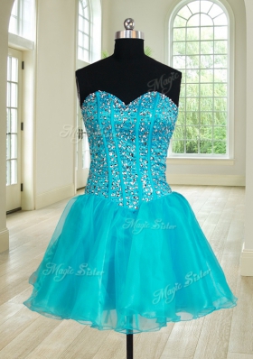 Four Piece Beading and Ruffles 15 Quinceanera Dress Teal Lace Up Sleeveless Floor Length