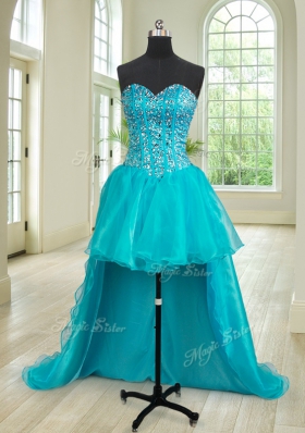 Four Piece Beading and Ruffles 15 Quinceanera Dress Teal Lace Up Sleeveless Floor Length
