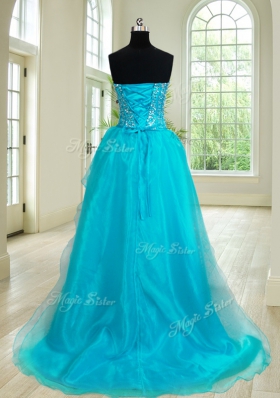 Four Piece Beading and Ruffles 15 Quinceanera Dress Teal Lace Up Sleeveless Floor Length