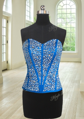 Four Piece Royal Blue Sweet 16 Dresses Military Ball and Sweet 16 and Quinceanera and For with Beading and Ruffles Sweetheart Sleeveless Lace Up