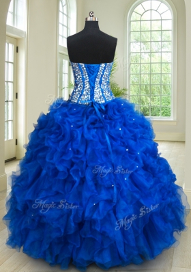 Four Piece Royal Blue Sweet 16 Dresses Military Ball and Sweet 16 and Quinceanera and For with Beading and Ruffles Sweetheart Sleeveless Lace Up