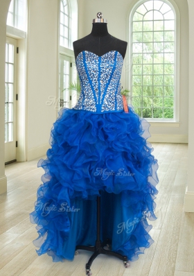 Four Piece Royal Blue Sweet 16 Dresses Military Ball and Sweet 16 and Quinceanera and For with Beading and Ruffles Sweetheart Sleeveless Lace Up