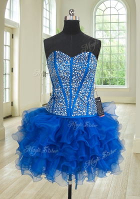 Four Piece Royal Blue Sweet 16 Dresses Military Ball and Sweet 16 and Quinceanera and For with Beading and Ruffles Sweetheart Sleeveless Lace Up