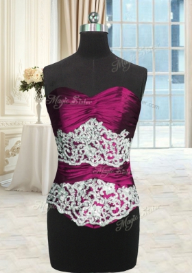 Free and Easy Floor Length Fuchsia 15th Birthday Dress Taffeta and Tulle Sleeveless Beading and Lace and Ruching and Pick Ups