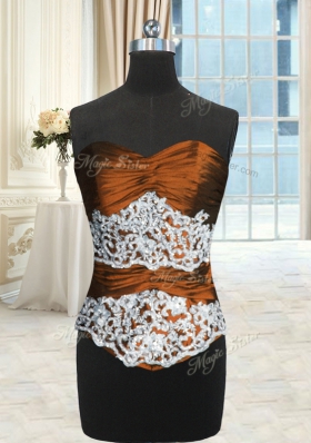 Glittering Taffeta and Tulle Sweetheart Sleeveless Lace Up Beading and Lace and Ruching and Pick Ups Quinceanera Dresses in Rust Red