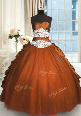 Glittering Taffeta and Tulle Sweetheart Sleeveless Lace Up Beading and Lace and Ruching and Pick Ups Quinceanera Dresses in Rust Red