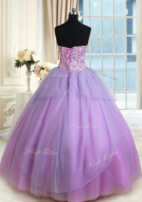 Lavender Lace Up Sweetheart Beading Sweet 16 Quinceanera Dress Tulle Sleeveless