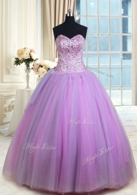 Lavender Lace Up Sweetheart Beading Sweet 16 Quinceanera Dress Tulle Sleeveless