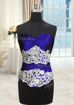 New Arrival Floor Length Lace Up Ball Gown Prom Dress Royal Blue and In for Military Ball and Sweet 16 and Quinceanera with Beading and Lace and Appliques and Ruching and Pick Ups