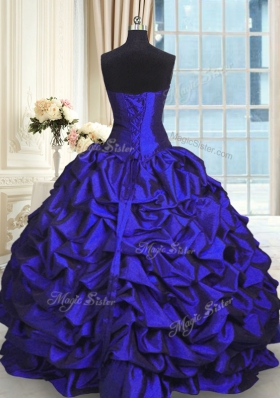 New Arrival Floor Length Lace Up Ball Gown Prom Dress Royal Blue and In for Military Ball and Sweet 16 and Quinceanera with Beading and Lace and Appliques and Ruching and Pick Ups