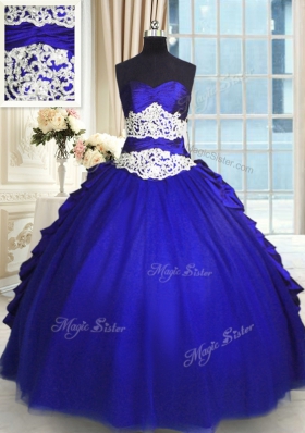 New Arrival Floor Length Lace Up Ball Gown Prom Dress Royal Blue and In for Military Ball and Sweet 16 and Quinceanera with Beading and Lace and Appliques and Ruching and Pick Ups
