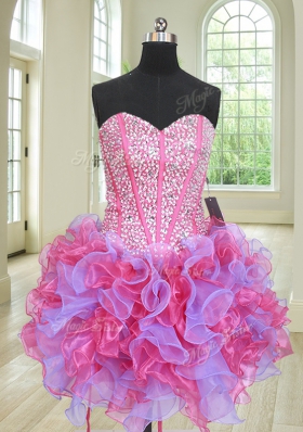 Perfect Three Piece Ball Gowns 15th Birthday Dress Multi-color Sweetheart Organza Sleeveless Floor Length Lace Up