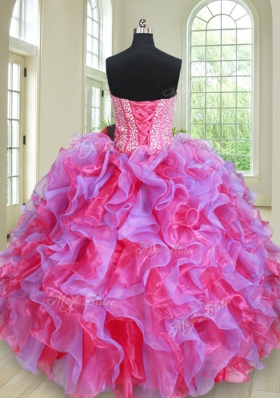 Perfect Three Piece Ball Gowns 15th Birthday Dress Multi-color Sweetheart Organza Sleeveless Floor Length Lace Up