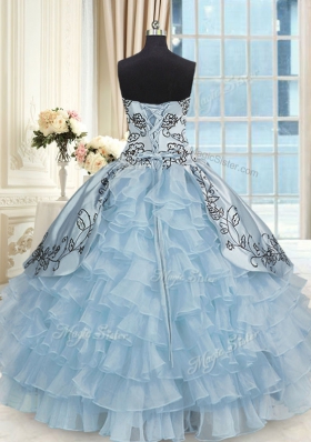 Ruffled Sweetheart Sleeveless Lace Up Quinceanera Gowns Light Blue Organza and Taffeta