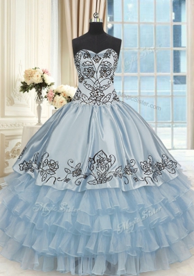Ruffled Sweetheart Sleeveless Lace Up Quinceanera Gowns Light Blue Organza and Taffeta