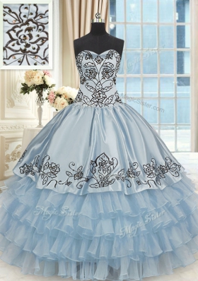 Ruffled Sweetheart Sleeveless Lace Up Quinceanera Gowns Light Blue Organza and Taffeta