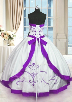 Strapless Sleeveless Lace Up 15th Birthday Dress White Satin