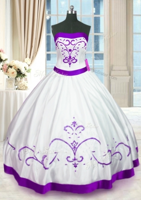 Strapless Sleeveless Lace Up 15th Birthday Dress White Satin
