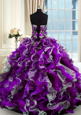 Super Organza Sweetheart Sleeveless Lace Up Beading and Appliques Quinceanera Dresses in Multi-color