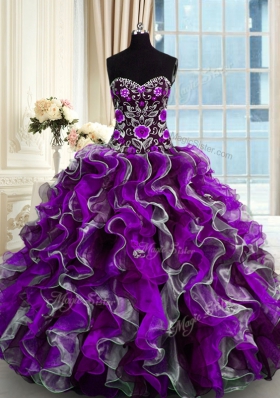 Super Organza Sweetheart Sleeveless Lace Up Beading and Appliques Quinceanera Dresses in Multi-color