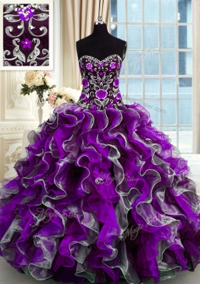 Super Organza Sweetheart Sleeveless Lace Up Beading and Appliques Quinceanera Dresses in Multi-color
