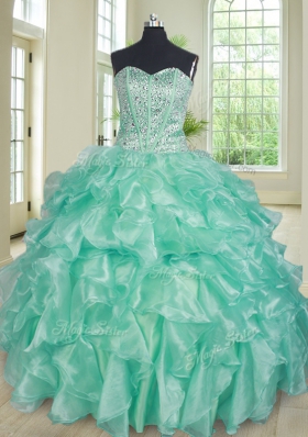 Three Piece Sleeveless Lace Up Floor Length Beading and Ruffles 15th Birthday Dress