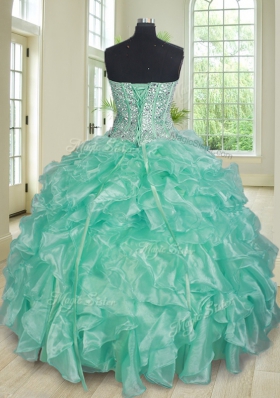 Three Piece Sleeveless Lace Up Floor Length Beading and Ruffles 15th Birthday Dress