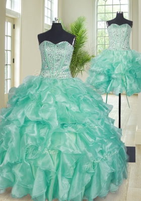 Three Piece Sleeveless Lace Up Floor Length Beading and Ruffles 15th Birthday Dress