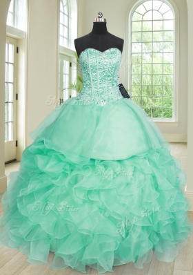 Three Piece Turquoise Lace Up Vestidos de Quinceanera Beading and Ruffles Sleeveless Floor Length