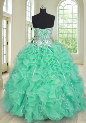 Three Piece Turquoise Sweetheart Lace Up Beading and Ruffles Quinceanera Dresses Sleeveless