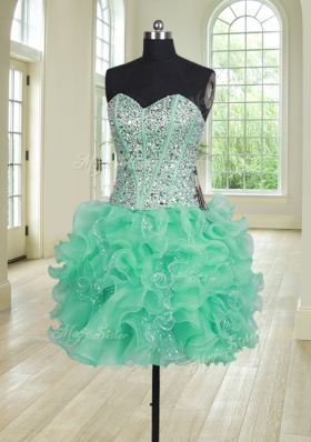 Three Piece Turquoise Sweetheart Lace Up Beading and Ruffles Quinceanera Dresses Sleeveless
