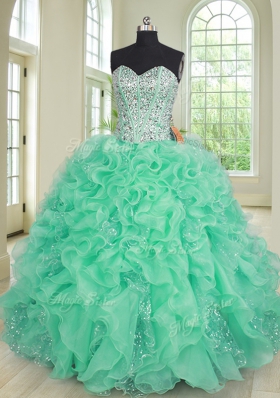 Three Piece Turquoise Sweetheart Lace Up Beading and Ruffles Quinceanera Dresses Sleeveless