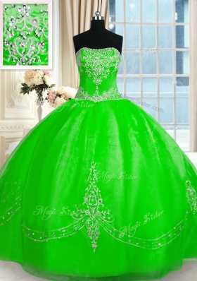 Ball Gowns Beading and Embroidery 15 Quinceanera Dress Lace Up Tulle Sleeveless Floor Length