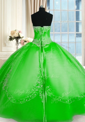 Ball Gowns Beading and Embroidery 15 Quinceanera Dress Lace Up Tulle Sleeveless Floor Length