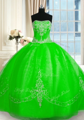 Ball Gowns Beading and Embroidery 15 Quinceanera Dress Lace Up Tulle Sleeveless Floor Length