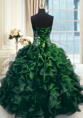 Beauteous Multi-color Ball Gowns Beading and Ruffles Quinceanera Gown Lace Up Organza Sleeveless Floor Length