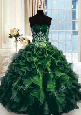 Beauteous Multi-color Ball Gowns Beading and Ruffles Quinceanera Gown Lace Up Organza Sleeveless Floor Length