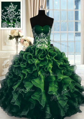 Beauteous Multi-color Ball Gowns Beading and Ruffles Quinceanera Gown Lace Up Organza Sleeveless Floor Length