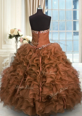 Brown Sweetheart Lace Up Beading and Ruffles Sweet 16 Quinceanera Dress Sleeveless