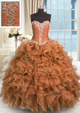 Brown Sweetheart Lace Up Beading and Ruffles Sweet 16 Quinceanera Dress Sleeveless