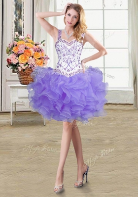 Captivating Four Piece Ball Gowns 15th Birthday Dress Lavender Straps Organza Sleeveless Floor Length Lace Up