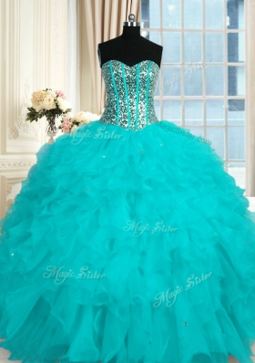 Charming Baby Blue Sweetheart Lace Up Beading and Ruffles Quinceanera Dresses Sleeveless