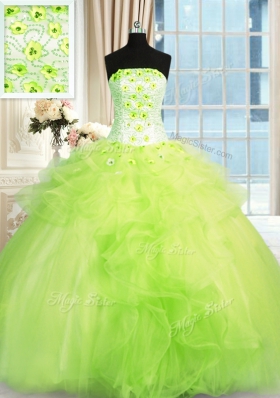 Cheap Ball Gowns Quinceanera Gown Strapless Tulle Sleeveless Floor Length Lace Up