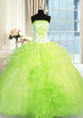 Cheap Ball Gowns Quinceanera Gown Strapless Tulle Sleeveless Floor Length Lace Up