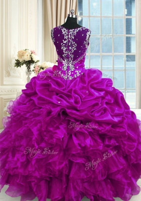 Discount Sleeveless Lace Up Floor Length Beading and Ruffles and Pick Ups Sweet 16 Dress