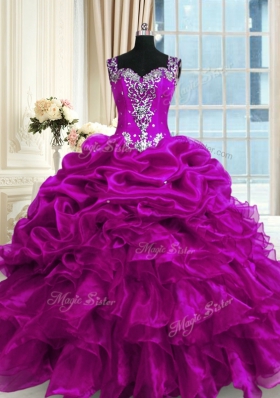 Discount Sleeveless Lace Up Floor Length Beading and Ruffles and Pick Ups Sweet 16 Dress