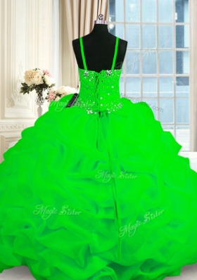 Elegant Lace Up Spaghetti Straps Beading and Pick Ups 15 Quinceanera Dress Organza Sleeveless